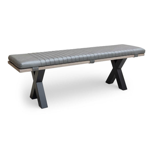 Wide-angle shot of the Bodahl Terra dining bench with the grey faux leather pad in place.