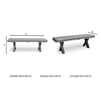 Dimensions for the Bodahl Terra 160cm Dining Bench