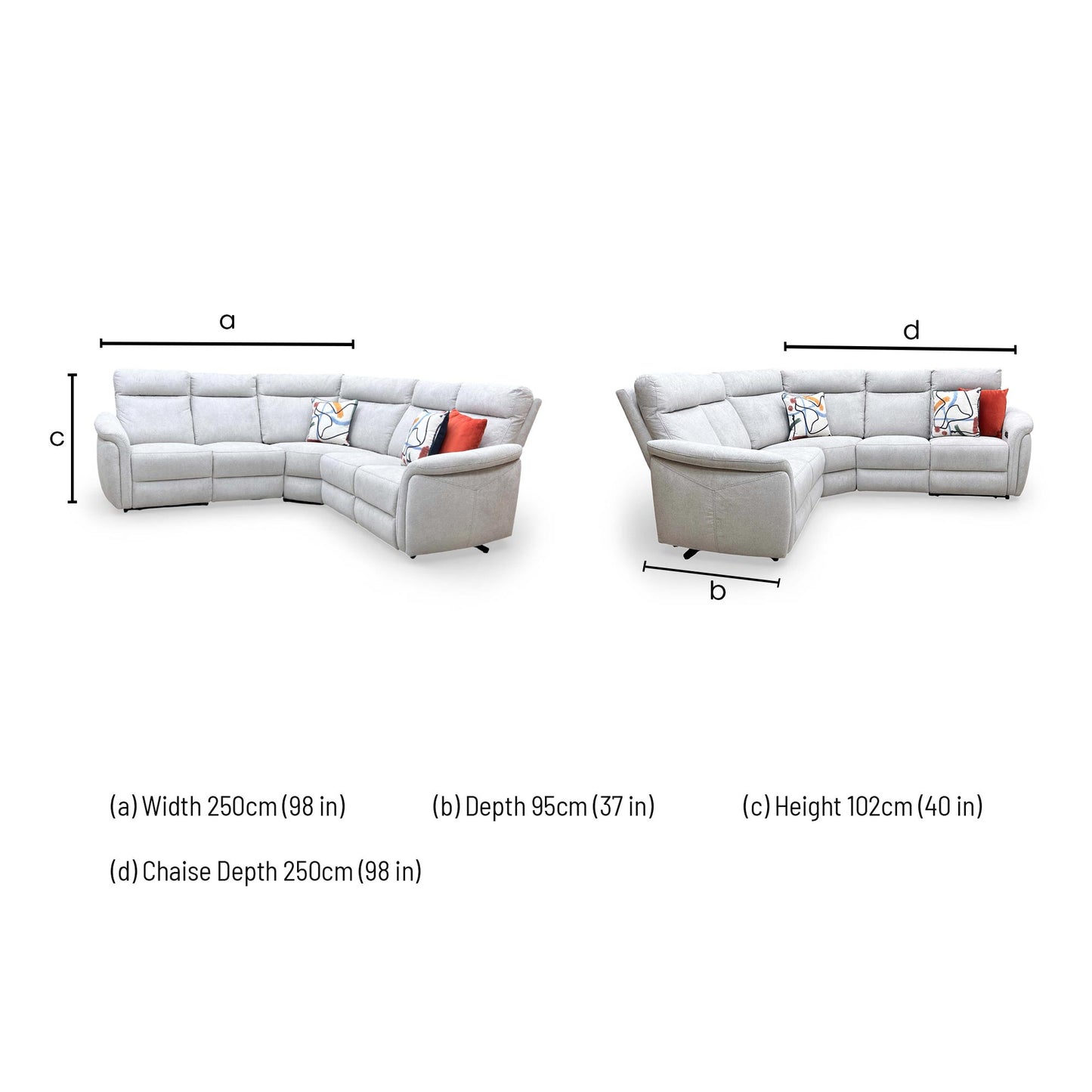 Dimensions for the Furniture Village Dublin Large Power Recliner Corner Sofa