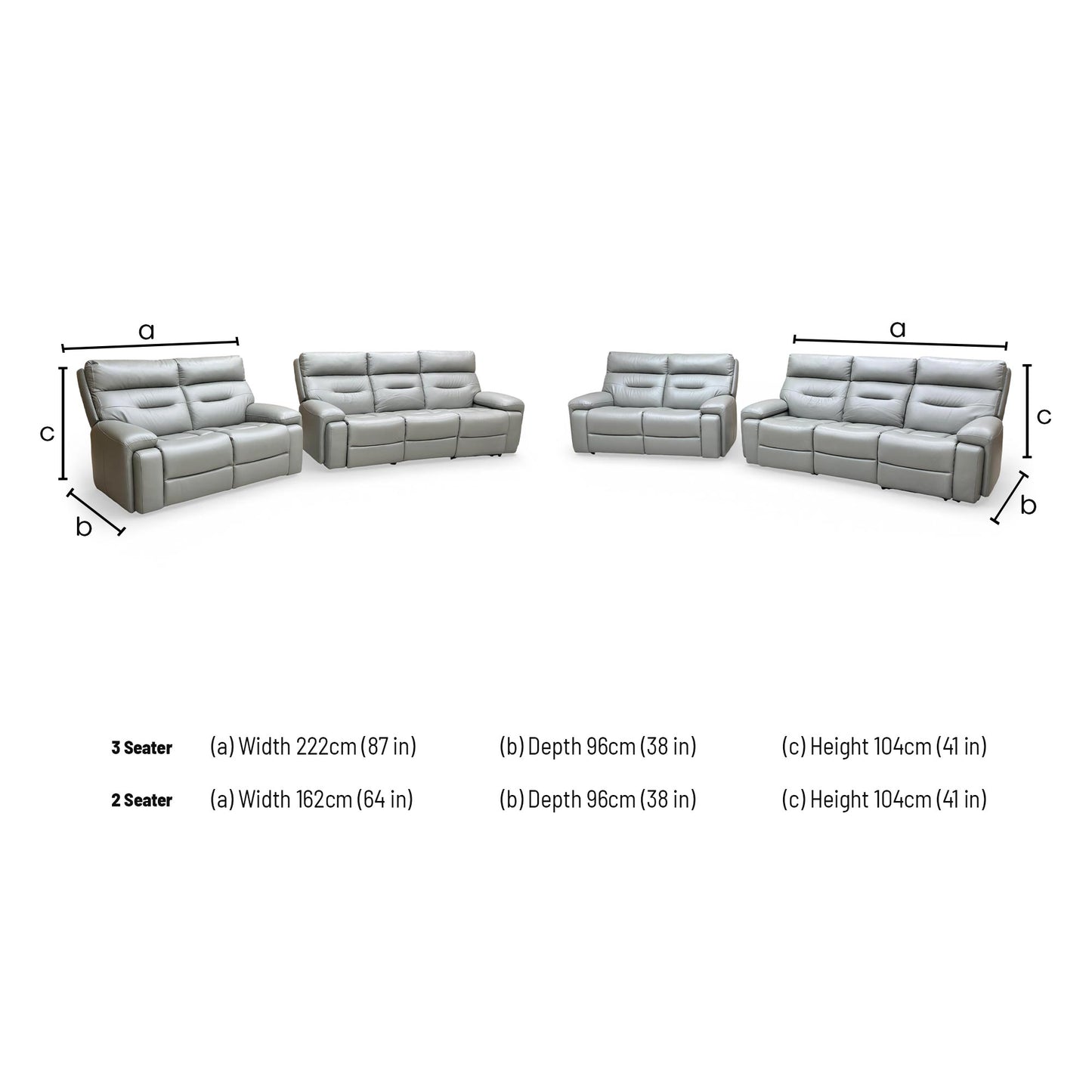 Dimensions for the Cinemax Leather Set