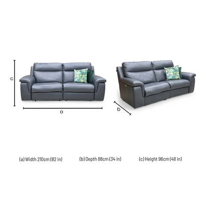 Dimensions for the Nicoletti Paolo 3 Seater Power Recliner