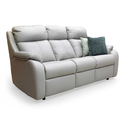 Full view of the G Plan 'Kingsbury' L842 3-seater sofa in premium Cambridge Grey leather.