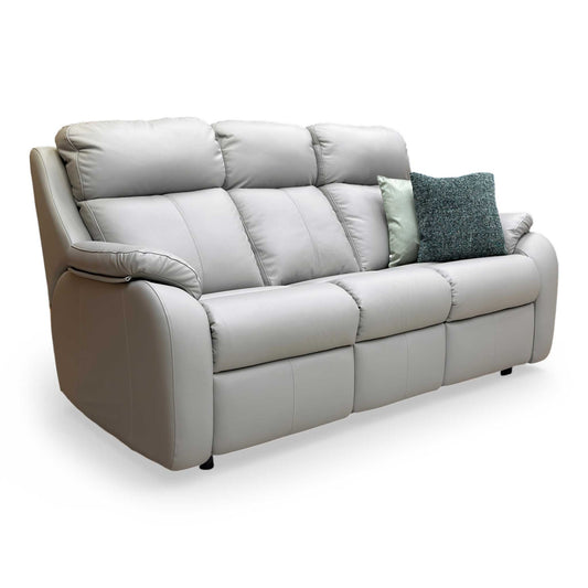 Full view of the G Plan 'Kingsbury' L842 3-seater sofa in premium Cambridge Grey leather.