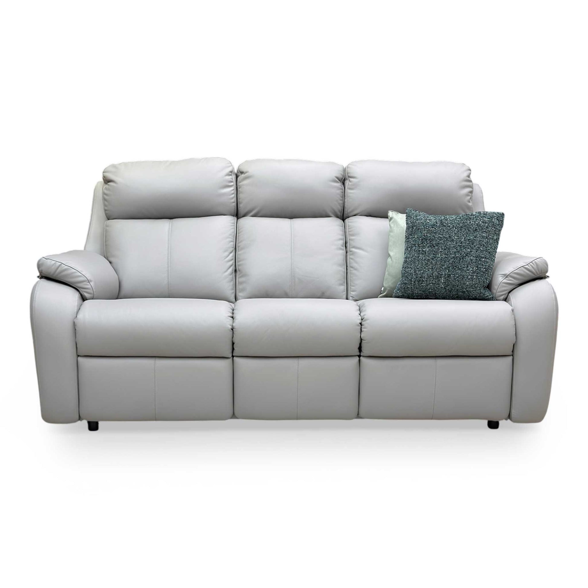 Front view of the G Plan 'Kingsbury' L842 3-seater sofa in premium Cambridge Grey leather.