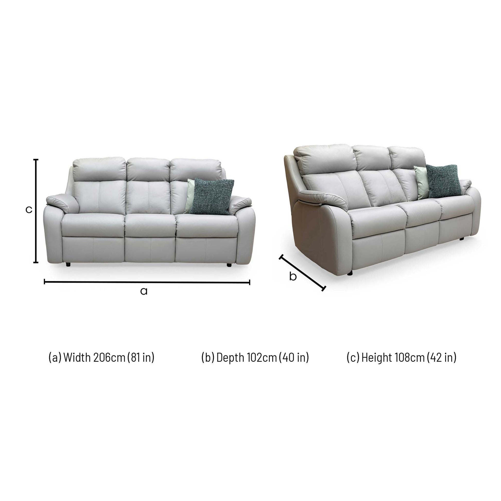 Dimensions for the G Plan 'Kingsbury' L842 Cambridge Grey Leather 3 Seater Sofa