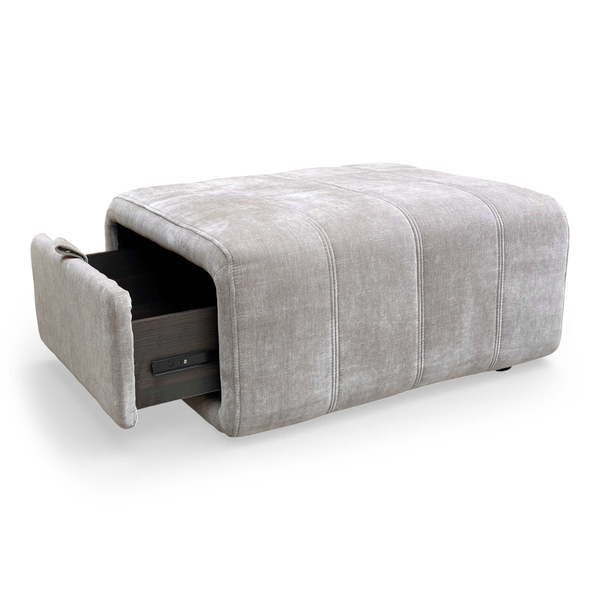 View of the storage drawer partially extended, showing the interior storage space.