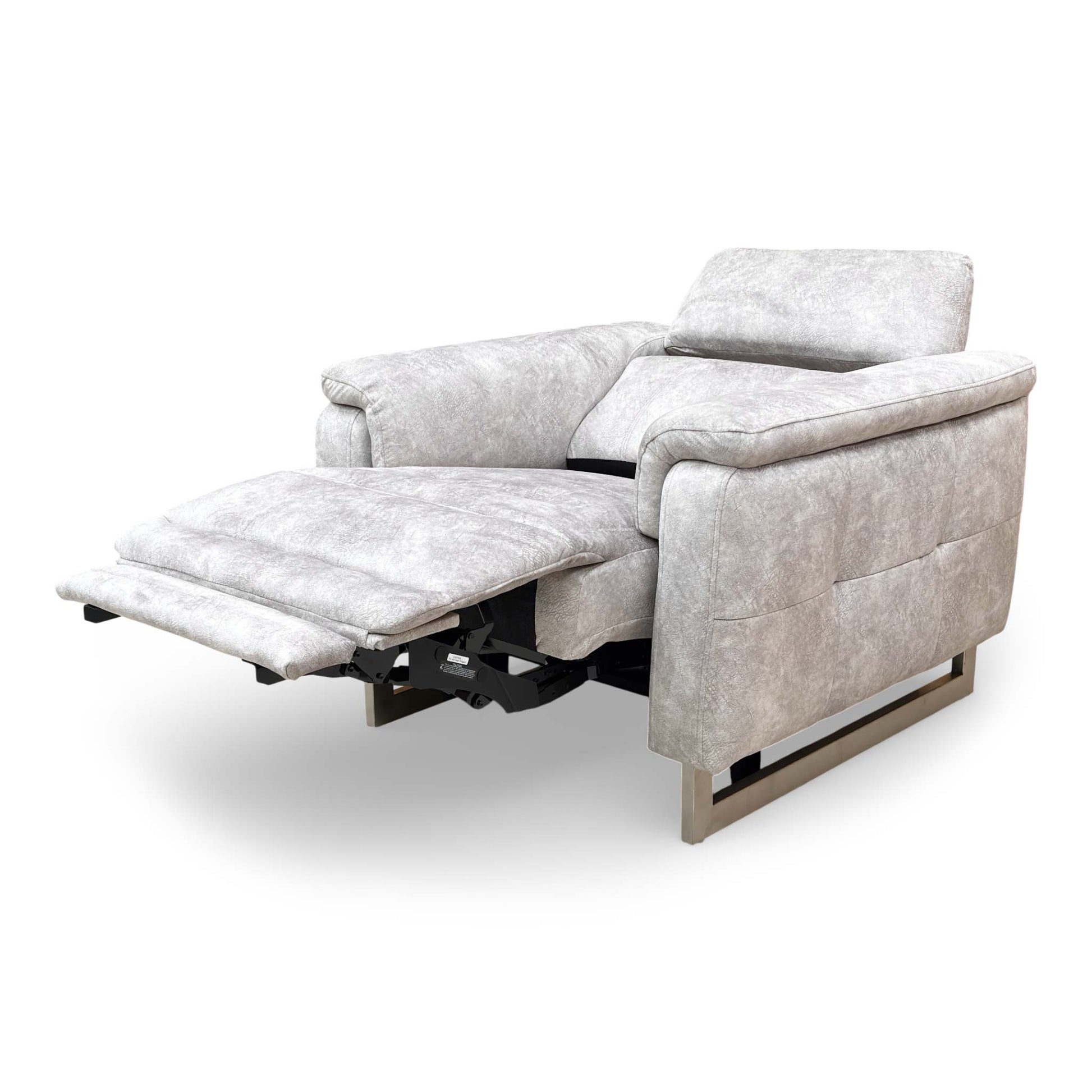 Side profile of the Elphaba chair, emphasizing the Art Deco lines and modern metal legs.