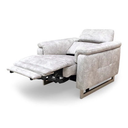 Side profile of the Elphaba chair, emphasizing the Art Deco lines and modern metal legs.
