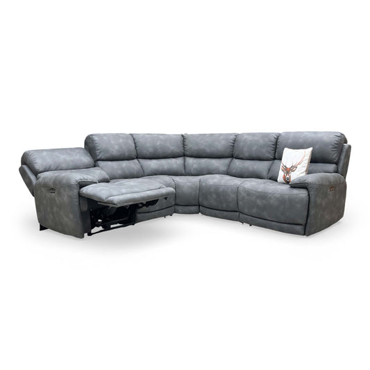 'Link' Bfa-Bey-R23 Charcoal Fabric Large Power Recliner Corner Sofa with Power Headrests