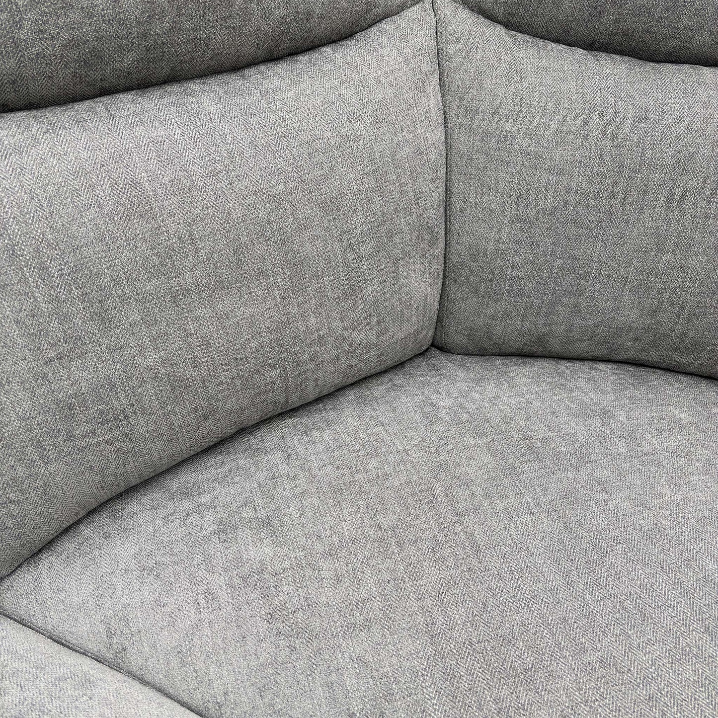 Close-up of the Fab-Meo-R27 Pewter fabric, highlighting the durable weave and neutral grey tone.