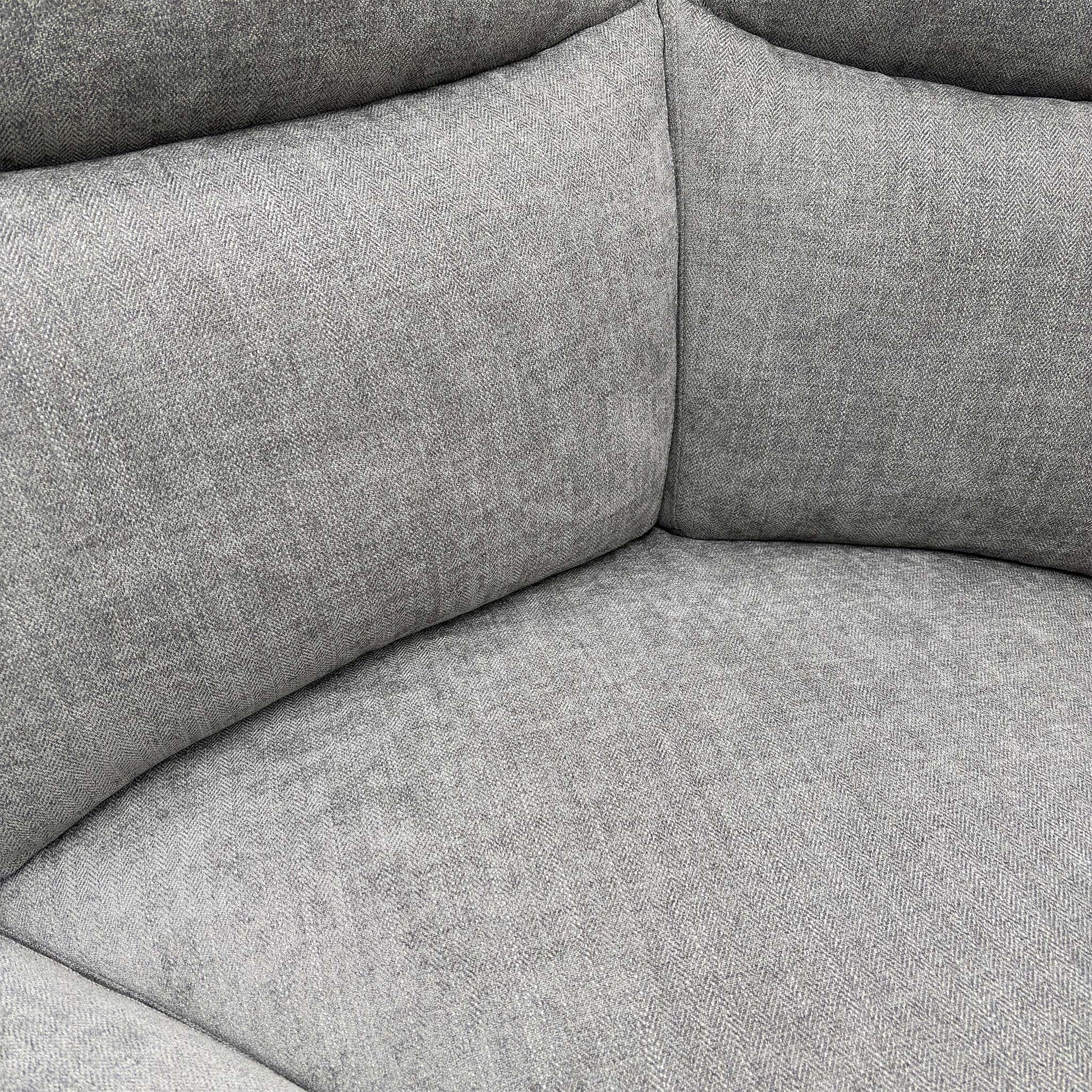 Close-up of the Fab-Meo-R27 Pewter fabric, highlighting the durable weave and neutral grey tone.