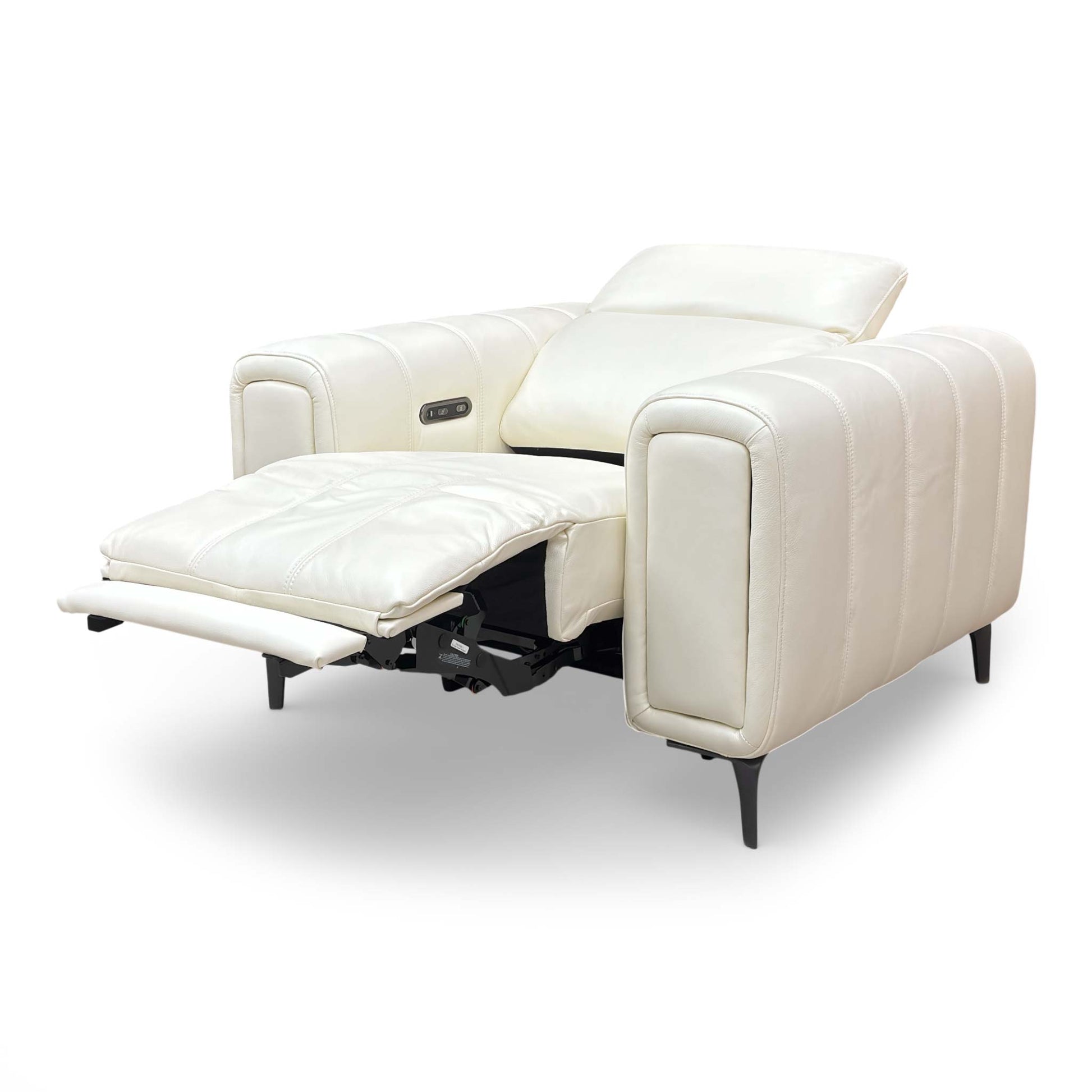 Side profile of the Elphaba chair, emphasizing the Art Deco lines and modern metal legs.