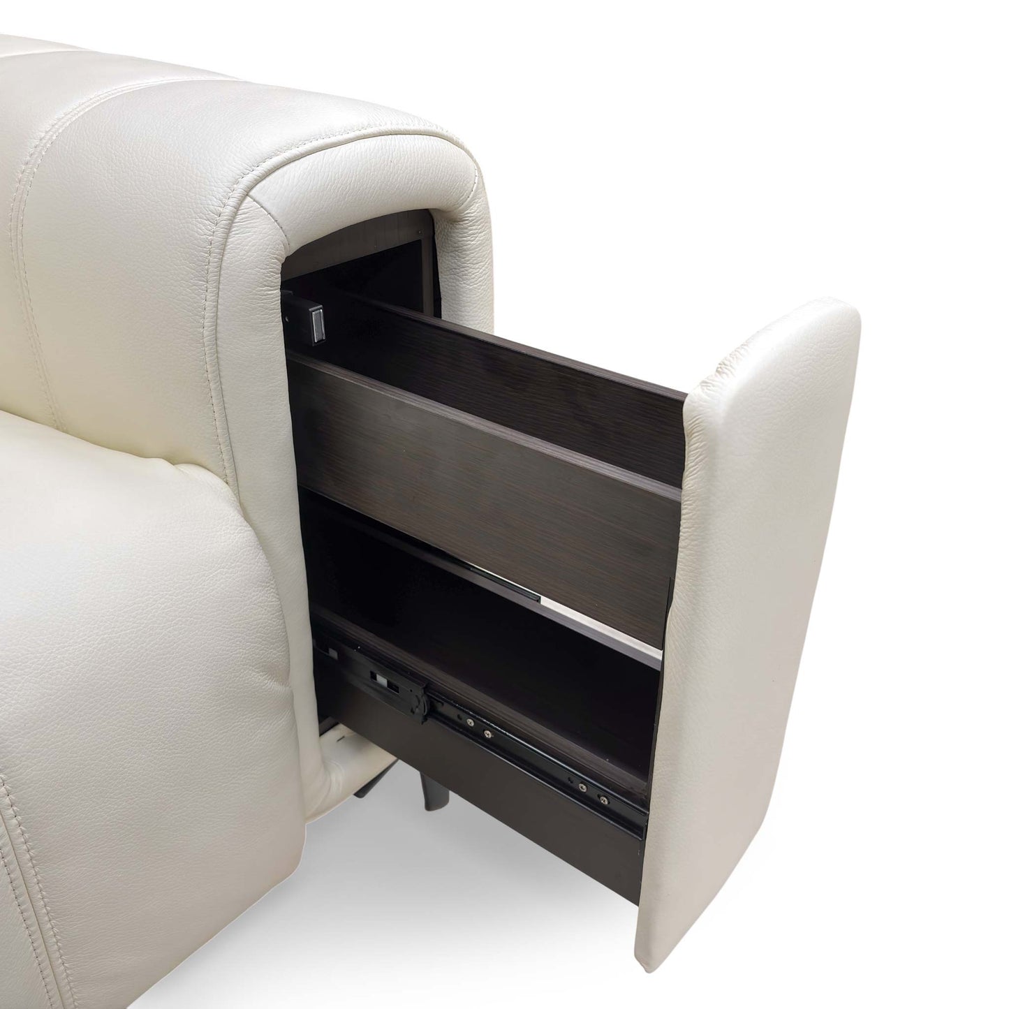 Detail view of the Cotton White leather texture, showing the high-quality finish and clean stitching.