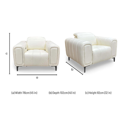 Dimensions for the Elphaba Cotton White Leather Chair