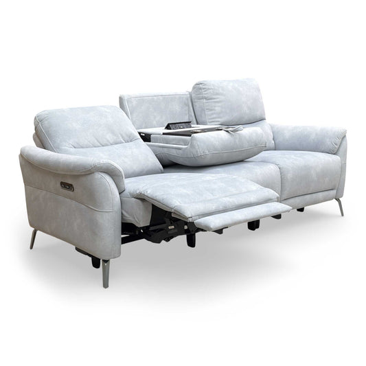 'Daytona' 43516 Dexter Smoke Fabric 3 Seater Power Recliner Sofa with Drop Down