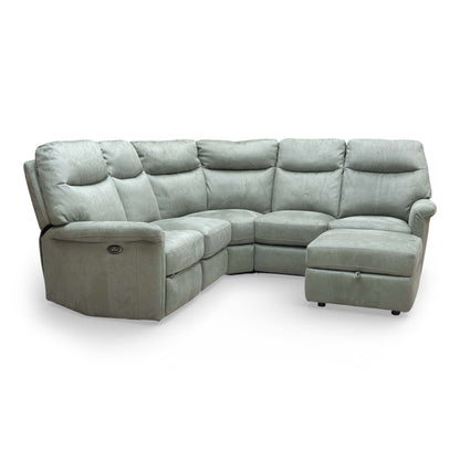 View of the corner sofa from the side, emphasizing its compact yet spacious seating arrangement.