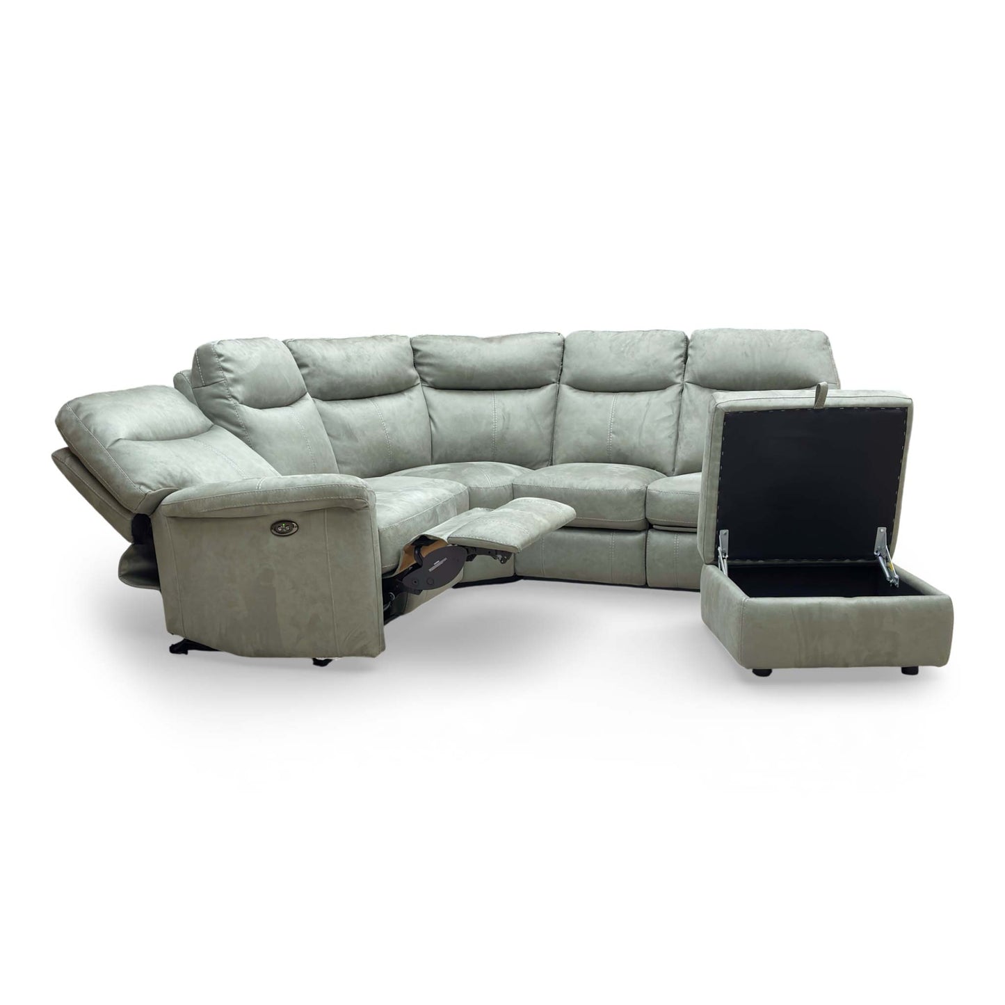 Top-down view of the storage footstool with the lid open, showcasing the internal storage space.