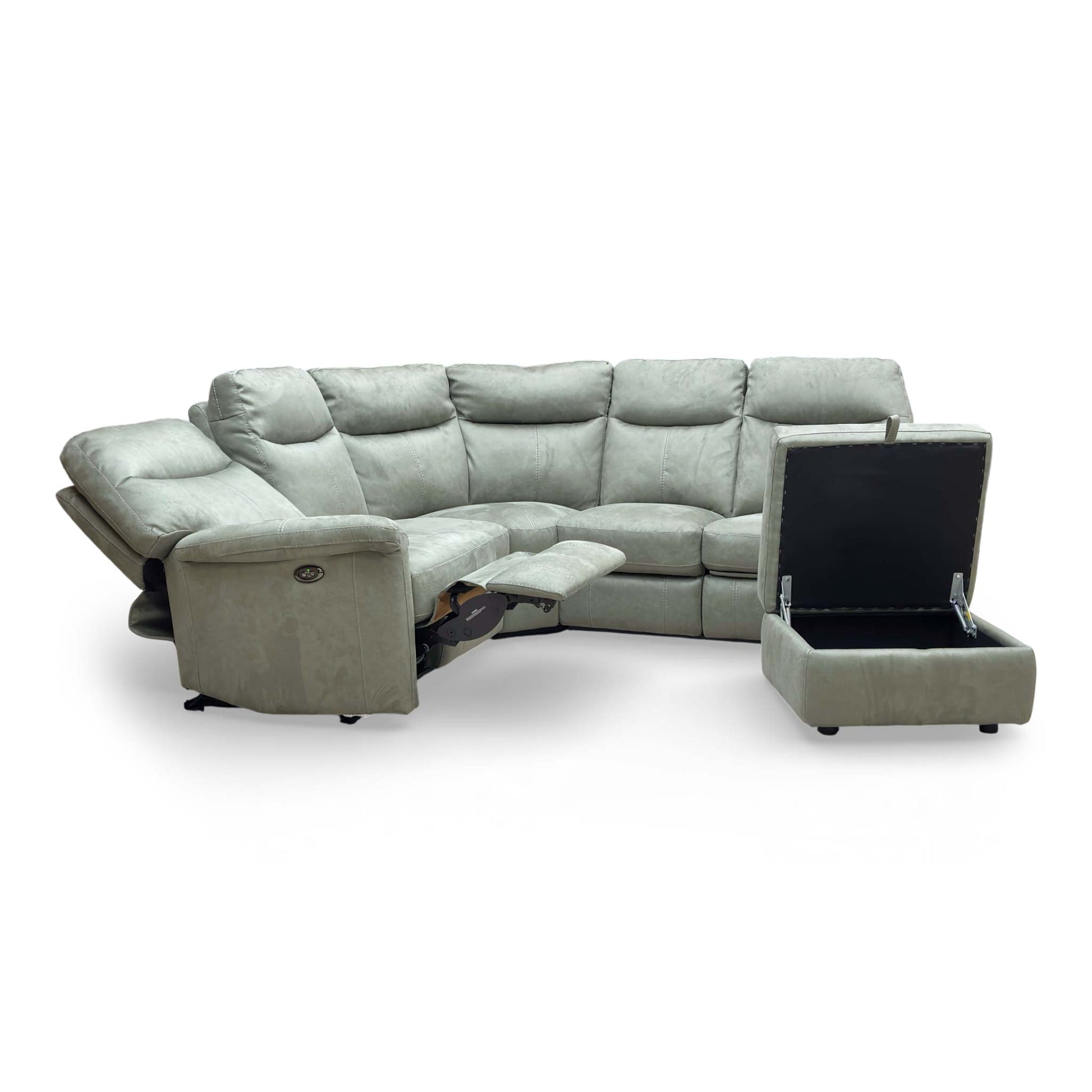 Top-down view of the storage footstool with the lid open, showcasing the internal storage space.