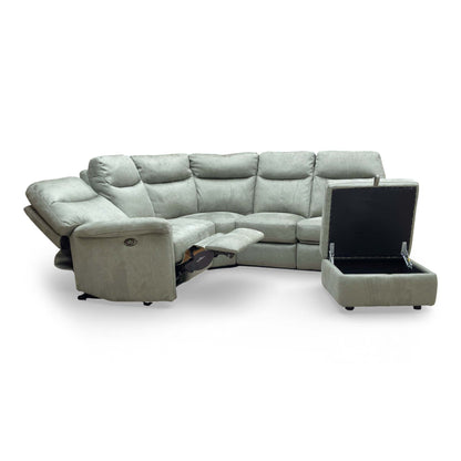 Top-down view of the storage footstool with the lid open, showcasing the internal storage space.