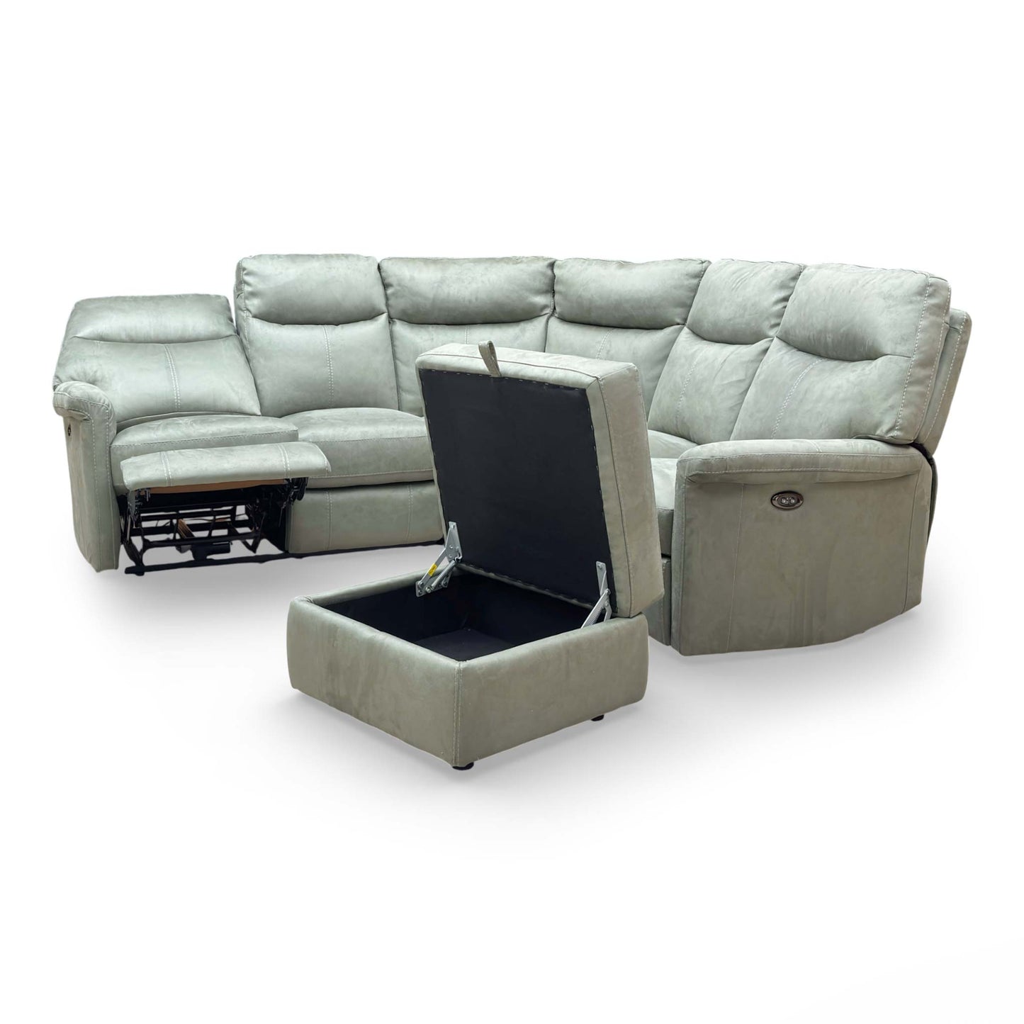 Front view of the corner sofa highlighting the medium comfort level and sprung seat construction.