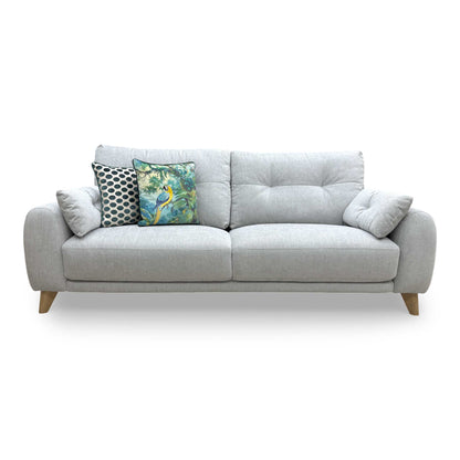 Front view of the Malmo 3-seater sofa in Haze grey fabric, featuring a modern Scandi design.