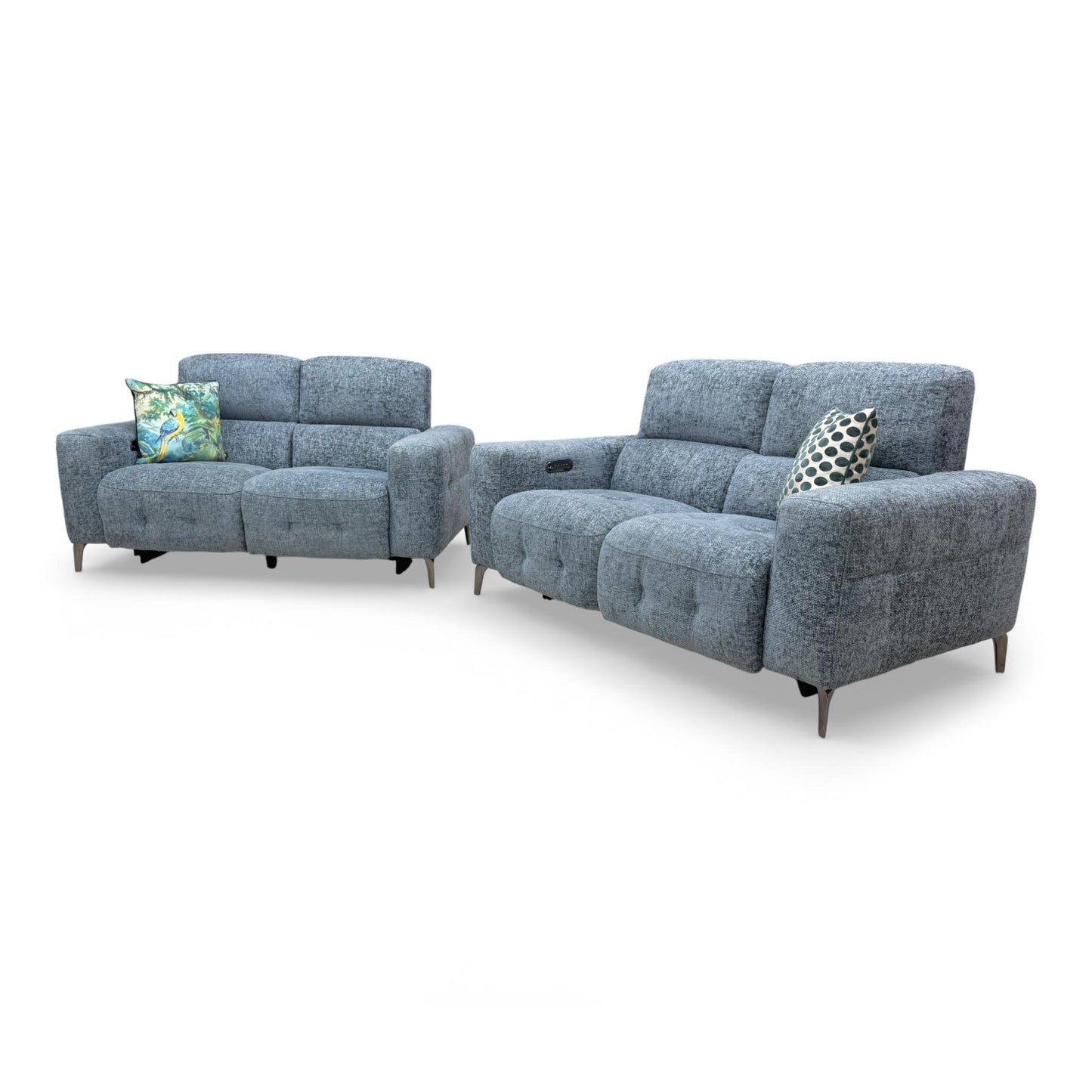 Angle View of the sofa set, illustrating the 99cm depth and modern silhouette.