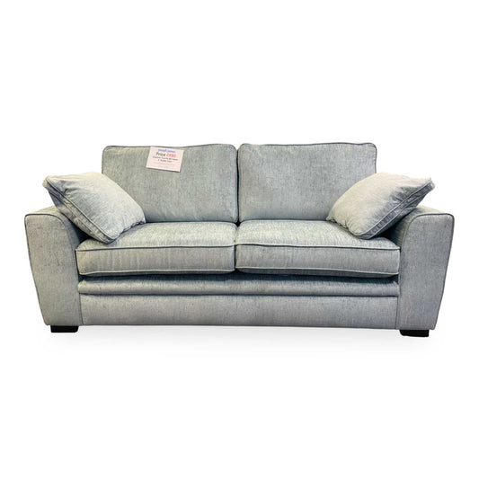 Front view of the Sofology ‘Chalfont’ 3-seater sofa in Eau De Nil green fabric.