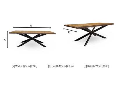 ‘Kiara’ Large Rectangular Wooden Dining Table with Black Legs