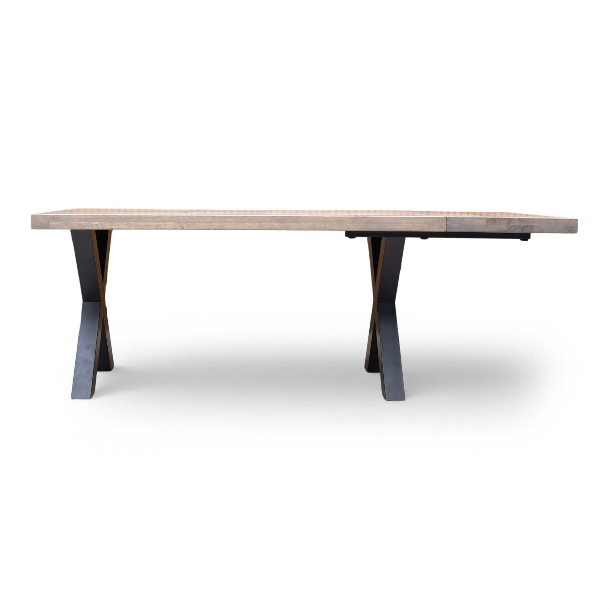 Bodahl Terra dining table extended to 210cm with grey oak extension leaf for 8 people.