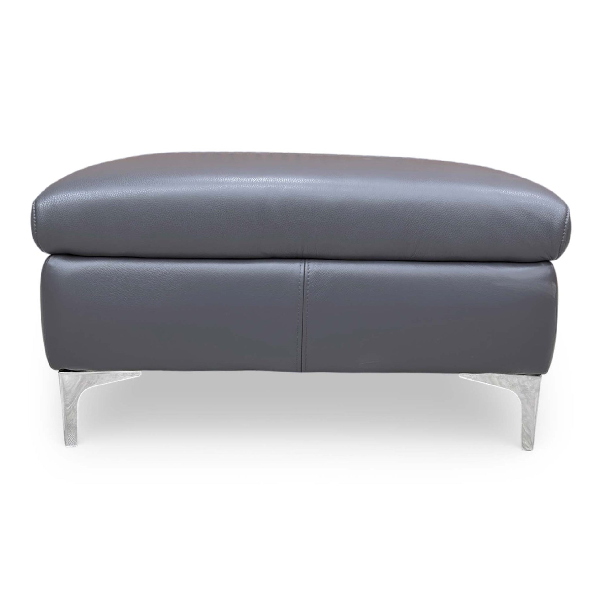 Front view for the ‘Vino’ footstool in Cat 60 18 Lavender Grey premium leather, featuring a sleek rectangular design and plush cushioning.