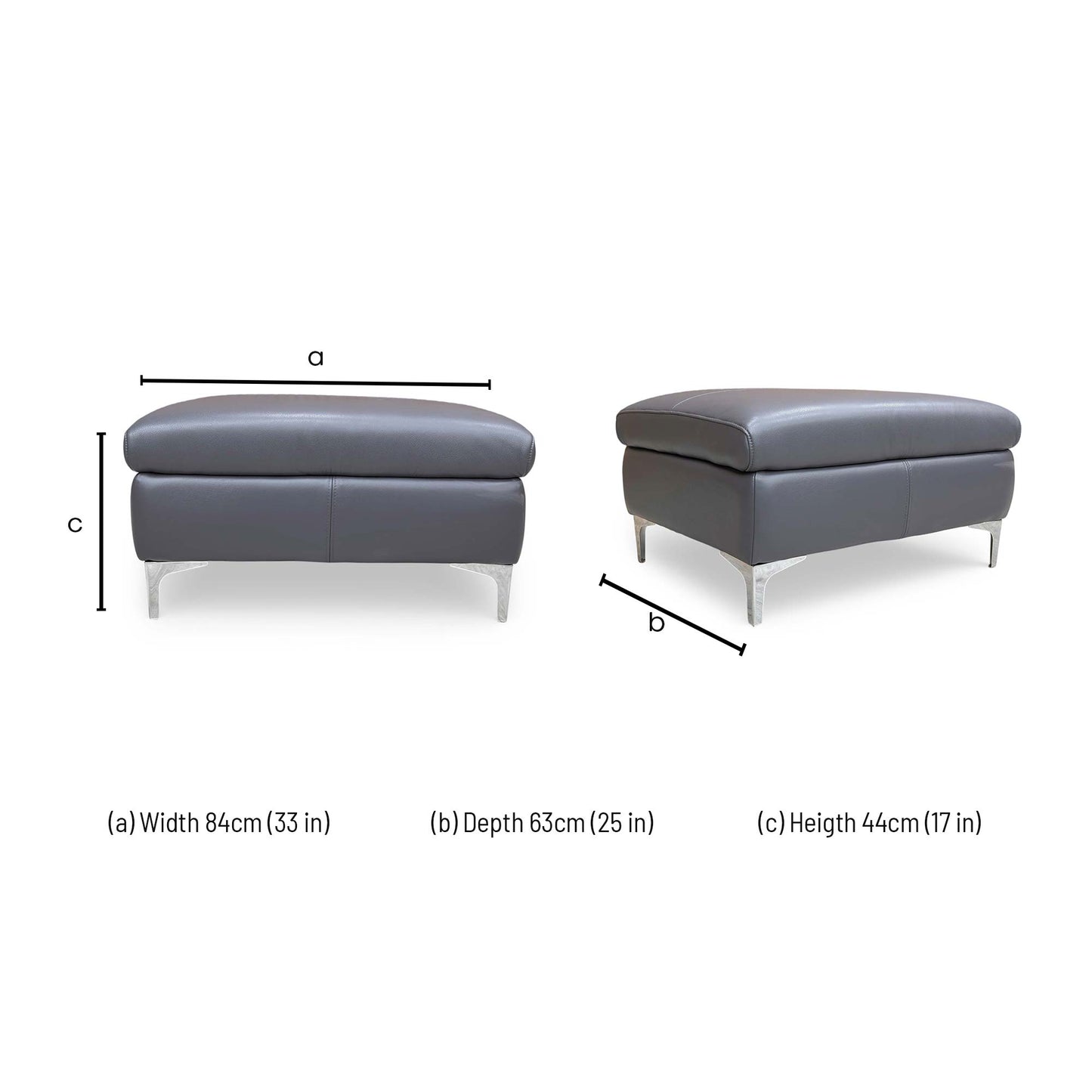 Dimensions for the ‘Vino’ Cat 60 18 Lavender Grey Leather Footstool.