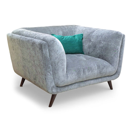 Front view of the Rene Heritage Armchair in Granite Grey Linen fabric, featuring elegantly curved armrests and a deep-seated design.