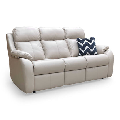 Front view of the G Plan ‘Kingsbury’ 3 Seater Sofa in Cambridge Plaster (L844) leather, featuring a high back and timeless contemporary silhouette.
