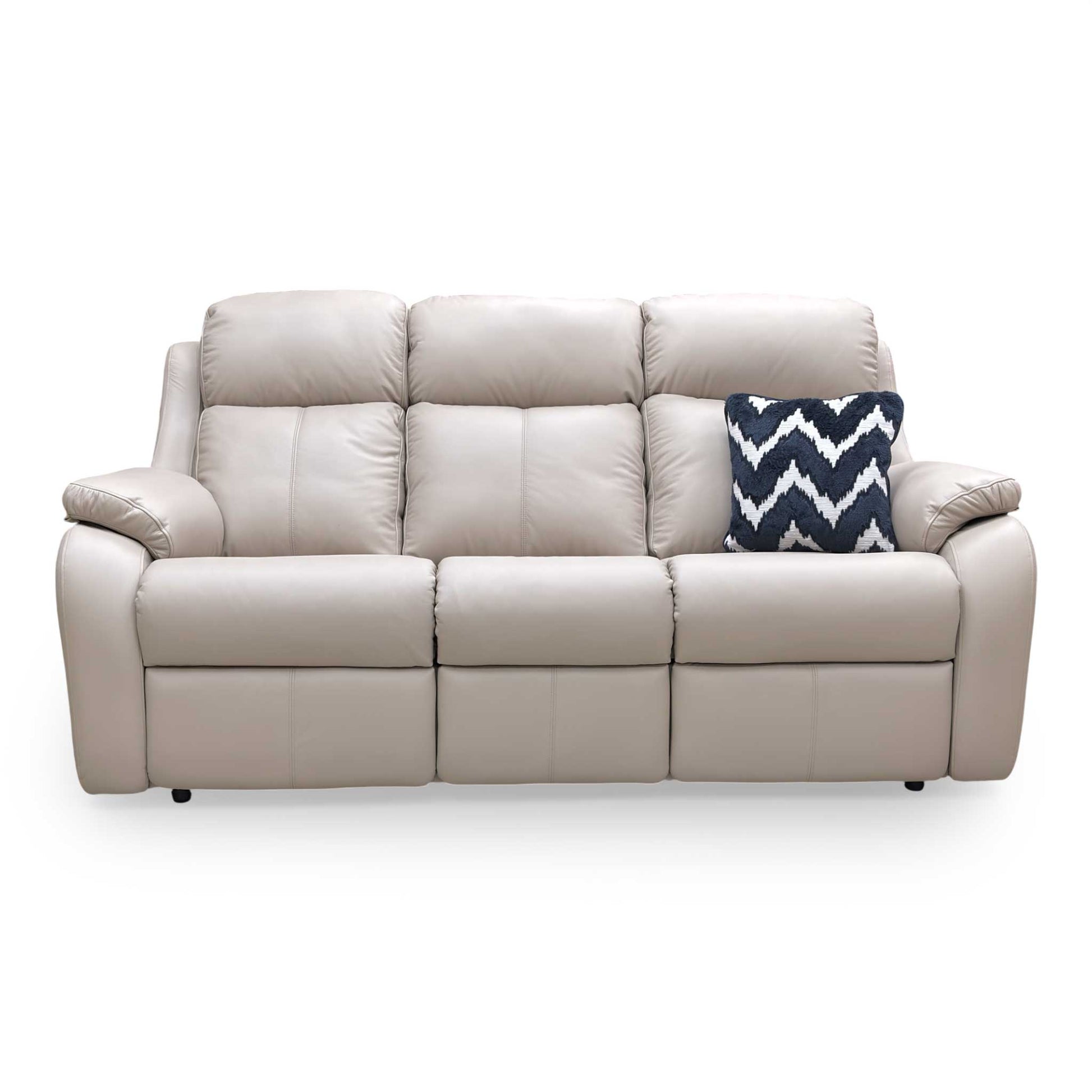 Front view of the G Plan ‘Kingsbury’ 3 Seater Sofa in Cambridge Plaster (L844) leather, featuring a high back and timeless contemporary silhouette.