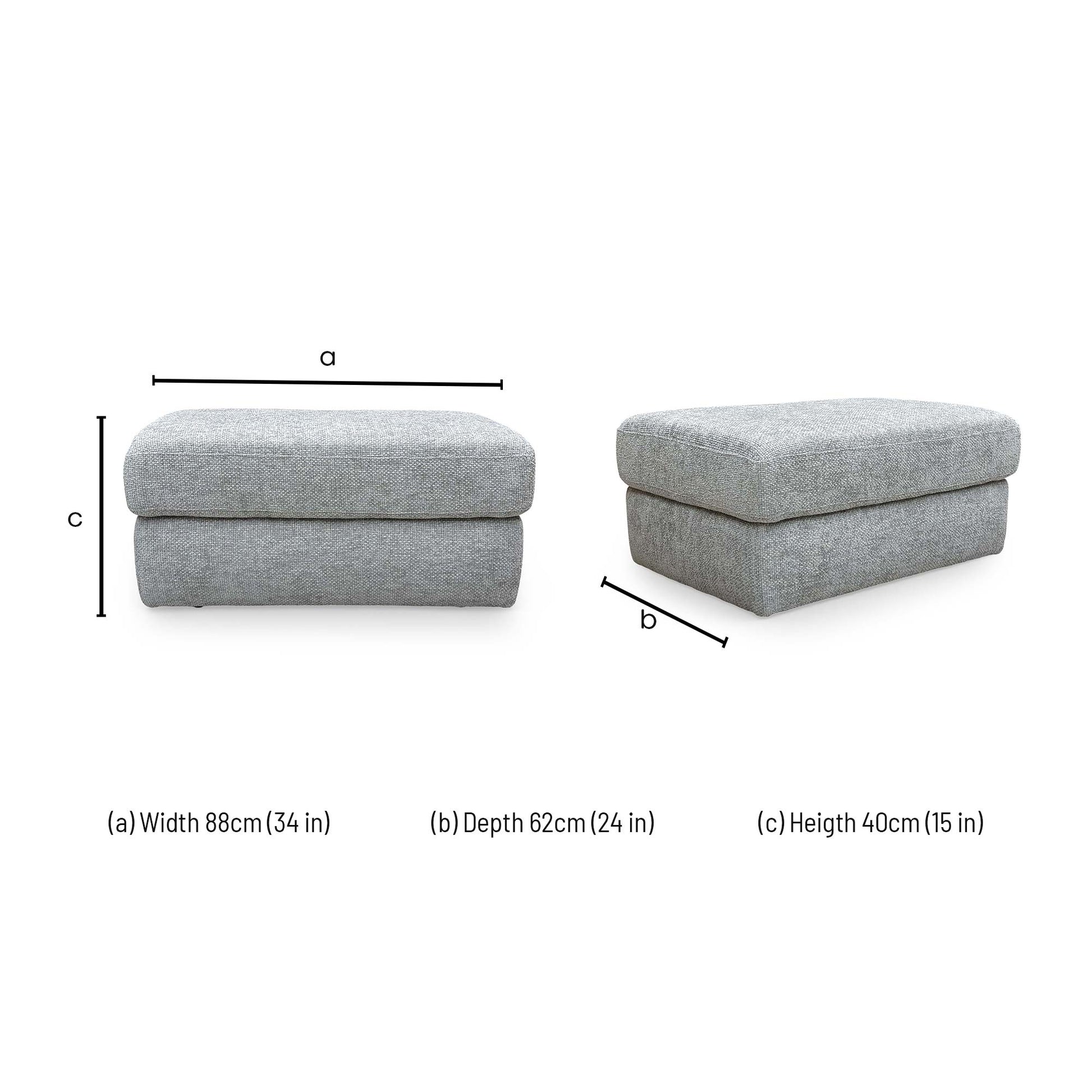 Dimensions for the Very ‘Avena’ Grey Fabric Footstool.