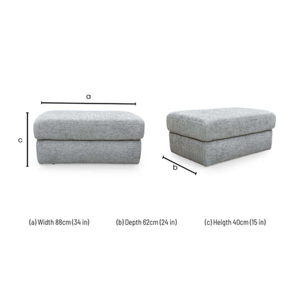 Dimensions for the Very ‘Avena’ Grey Fabric Footstool.