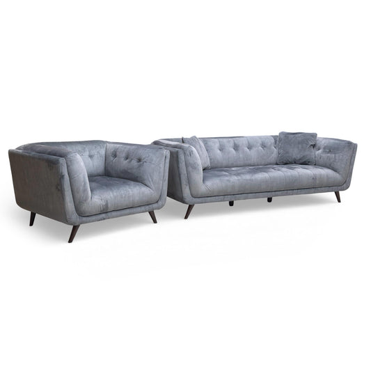 ‘Rene' Heritage Granite Grey Velvet 3 Seater Sofa + Chair
