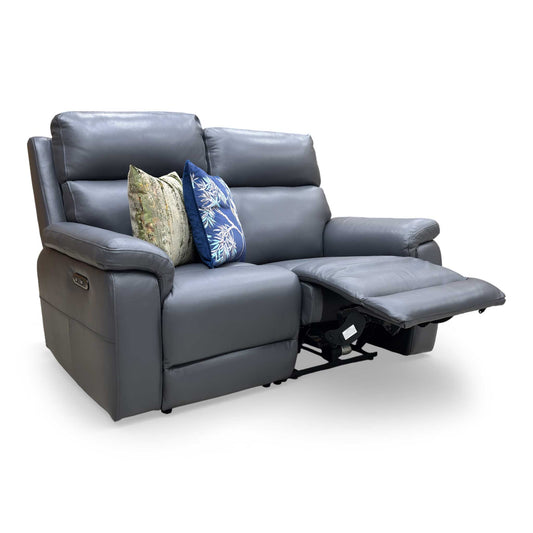 Front view of the Furniture Village ‘Raven’ 2 Seater Power Recliner Sofa in Montana Lavender Grey premium leather.