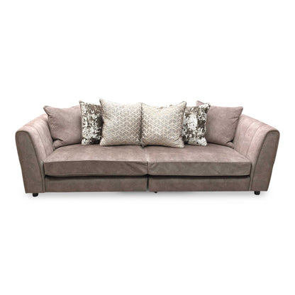 'Mariah' Dapple Velvet Chocolate-Tri Brass Insert Velvet Pillow Back 4 Seater Split Frame Sofa