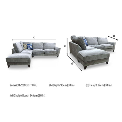 Dimensions for the Furniture Village ‘Legend’ Left Hand Facing Kingston Grey Fabric Classic Back Corner Sofa: