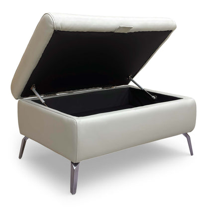 ‘Jude’ Montana New Grey Cat-60:28 Leather Storage Footstool