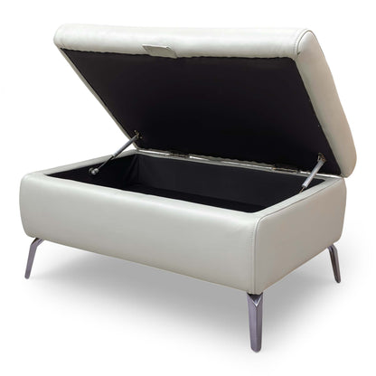 ‘Jude’ Montana New Grey Cat-60:28 Leather Storage Footstool