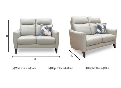 Dimensions diagram for the Petit 2 seater sofa.