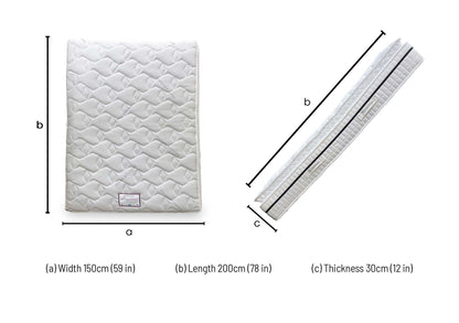 Technical dimension diagram for the Sleepeezee Memory Sense King Mattress: Width 150cm, Length 200cm, Depth 30cm.