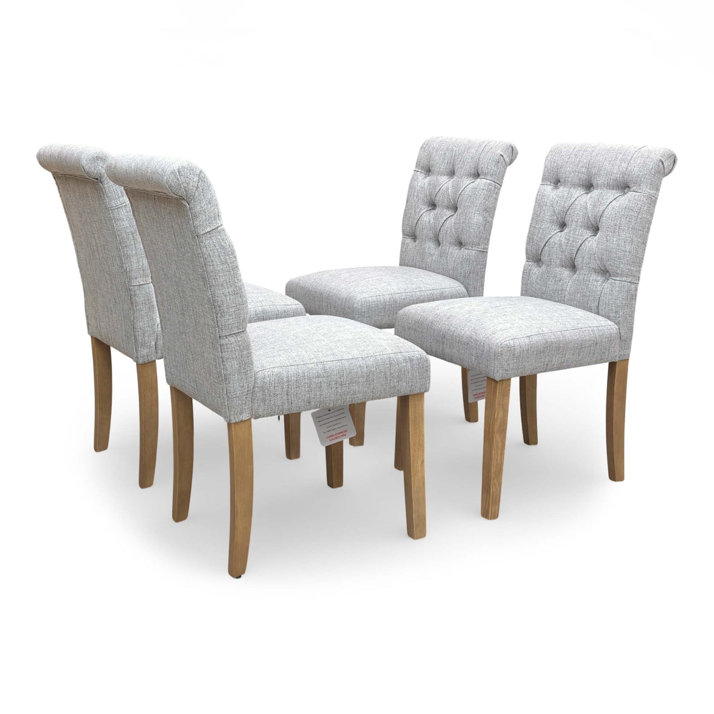 ‘Lewis’ Mist Grey Fabric Button Back Roll Back Dining Chairs