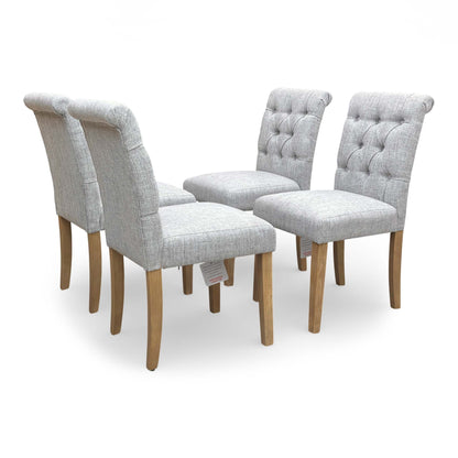‘Lewis’ Mist Grey Fabric Button Back Roll Back Dining Chairs
