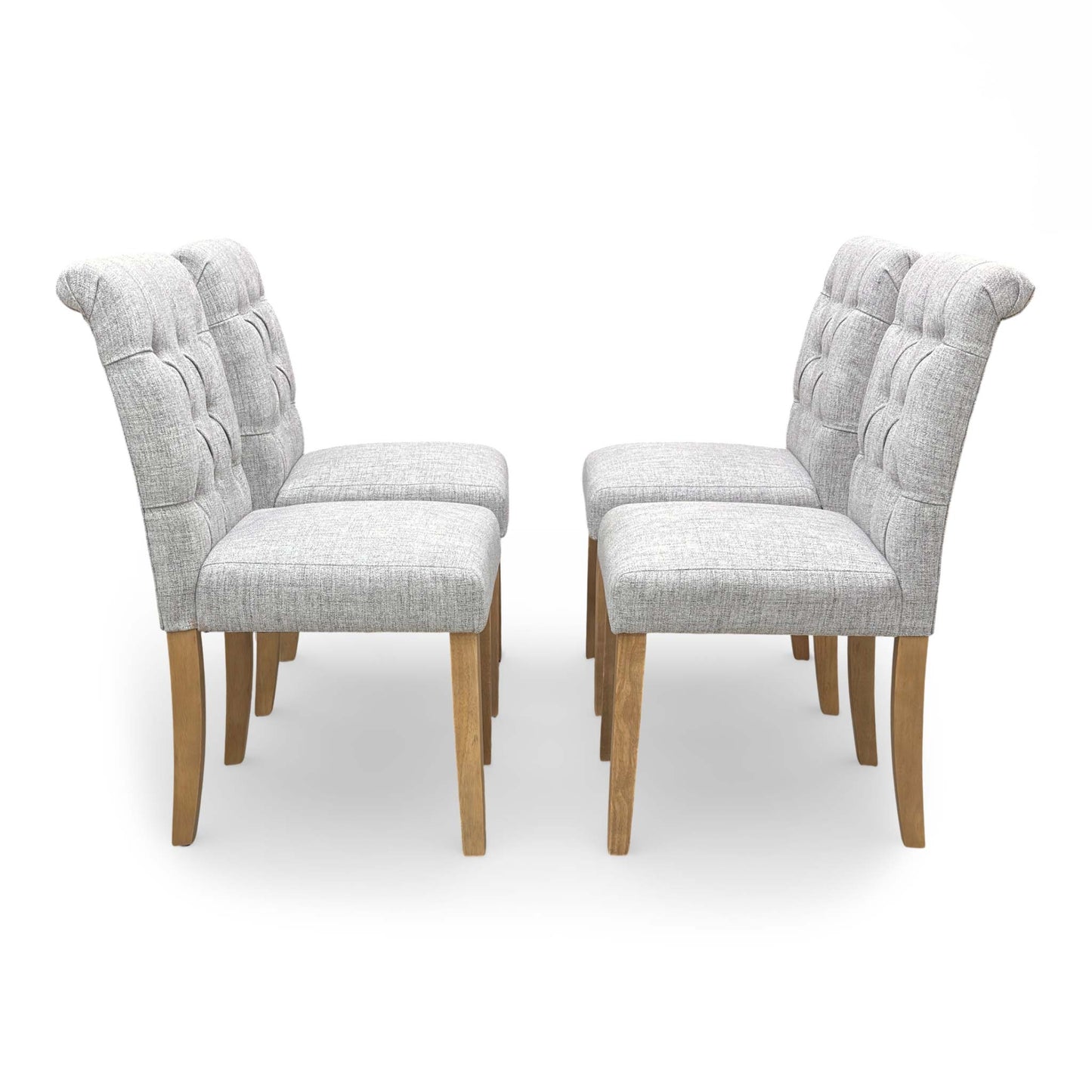 ‘Lewis’ Mist Grey Fabric Button Back Roll Back Dining Chairs