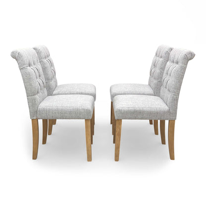 ‘Lewis’ Mist Grey Fabric Button Back Roll Back Dining Chairs