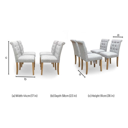 ‘Lewis’ Mist Grey Fabric Button Back Roll Back Dining Chairs