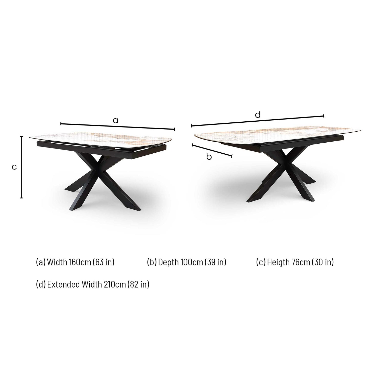 ‘Raul’ Calcatta Marble 160cm Pop Up Extending Dining Table